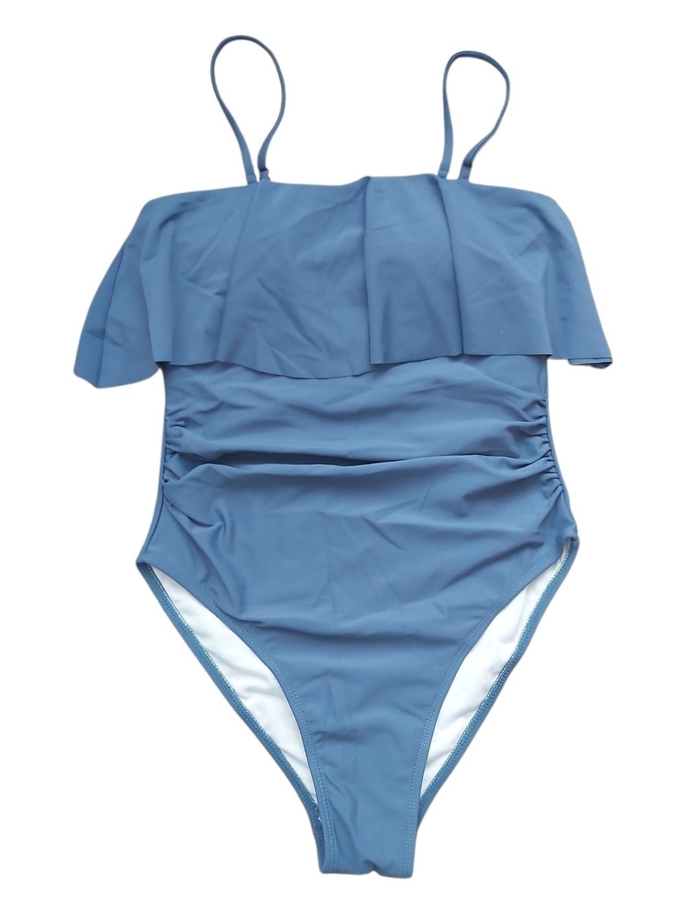 ZILCREMO Blue One Piece Swimsuit Size S Ruffle Off-Shoulder Built-in Soft Cup